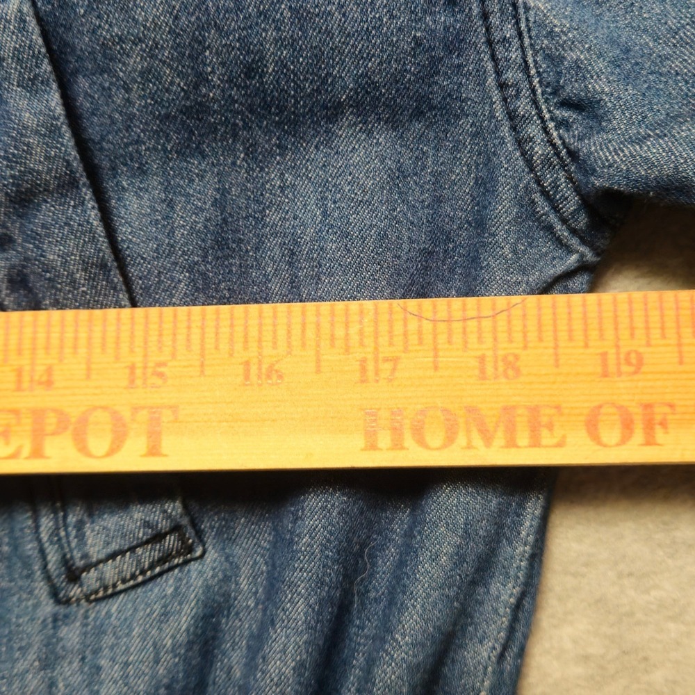 Life in Progress Denim Hooded Utility Jacket Womens Small Blue Frayed Hem Button - Picture 6 of 7
